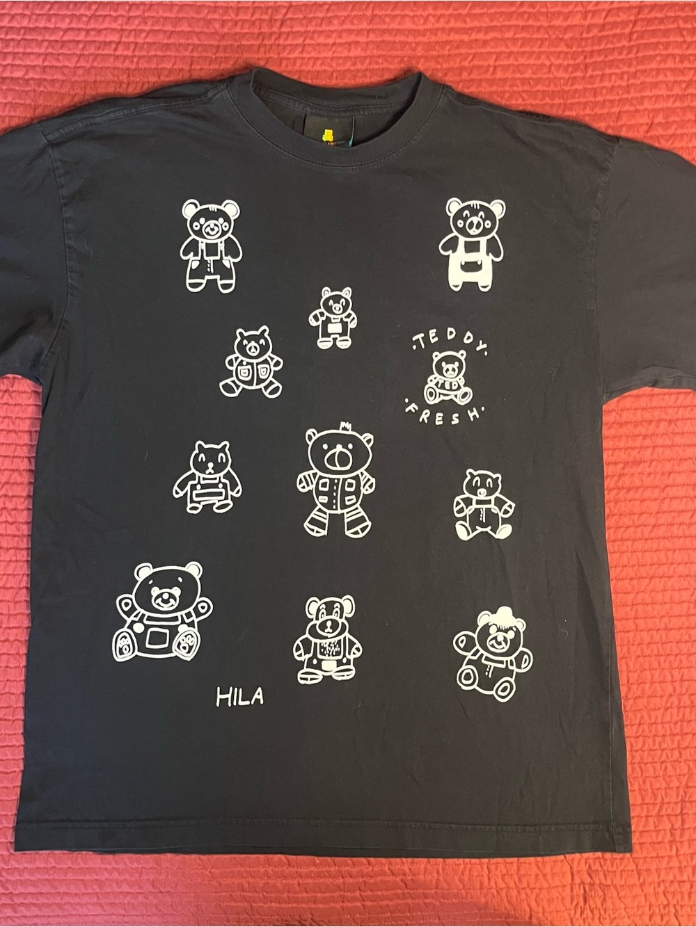 Teddy Fresh Many Teds Black T-Shirt White Bear Graphic Doodles HILA Logo - Sz M